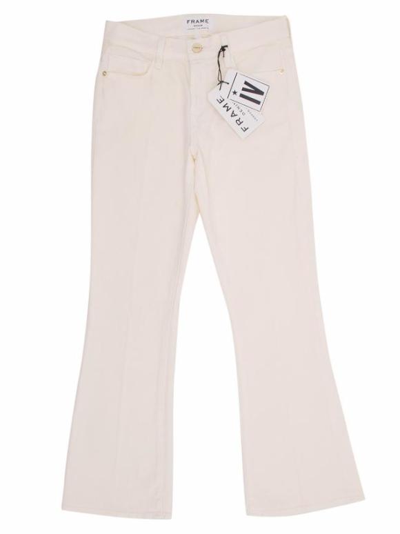 Frame Denim Cream Cropped Flared Jeans