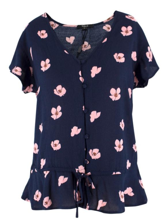 Rails Navy and Floral Button-Up Top