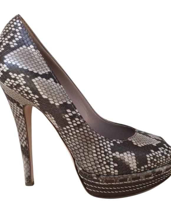Sebastian Python Embossed Peep-Toe Pumps