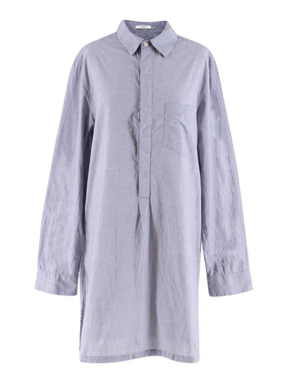 Adam Lippes Blue Houndstooth Check Shirt Dress