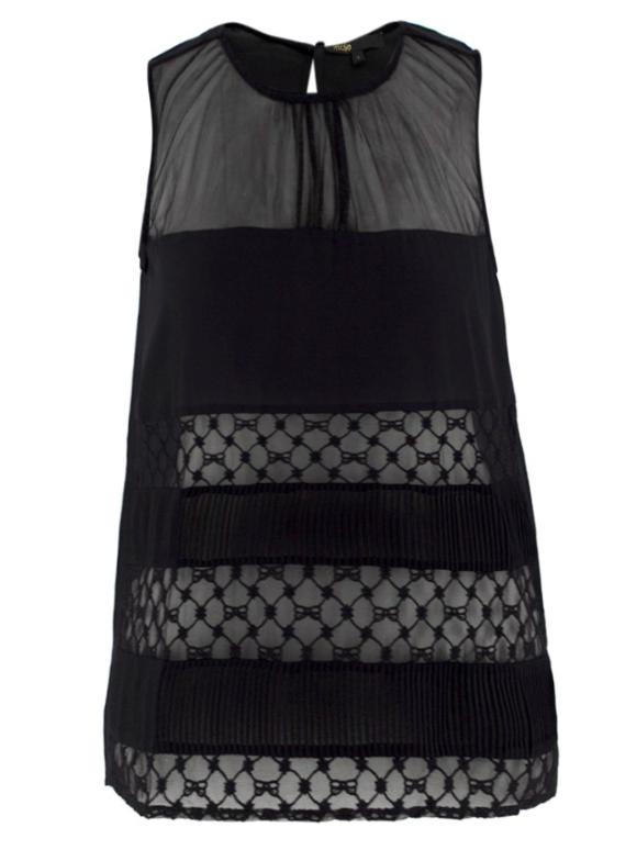 Maje Black Lace Panel Silk Top