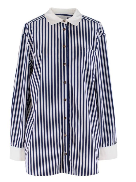 Monographie White & Blue Striped Cotton Shirt