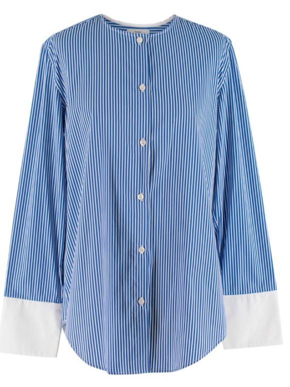 Tome Blue Pinstriped Long sleeve Top with Back Opening