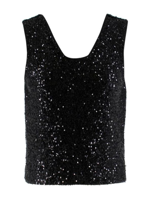 Bespoke Black Sequin Sleeveless Top