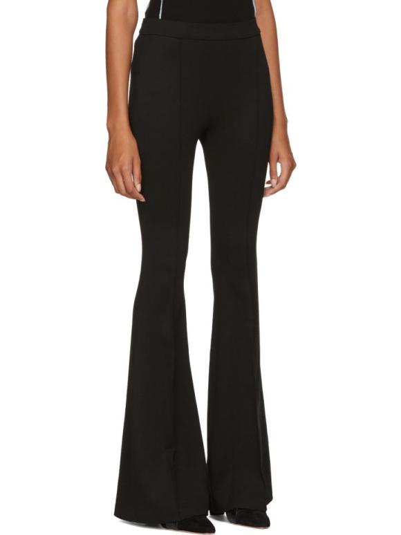 Rosetta Getty Black Jersey Pintuck Flared Trousers