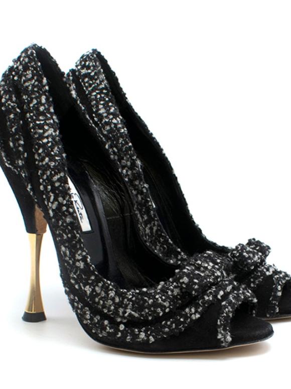 Oscar De La Renta Tweed Peep Toe Pin Heel Pumps