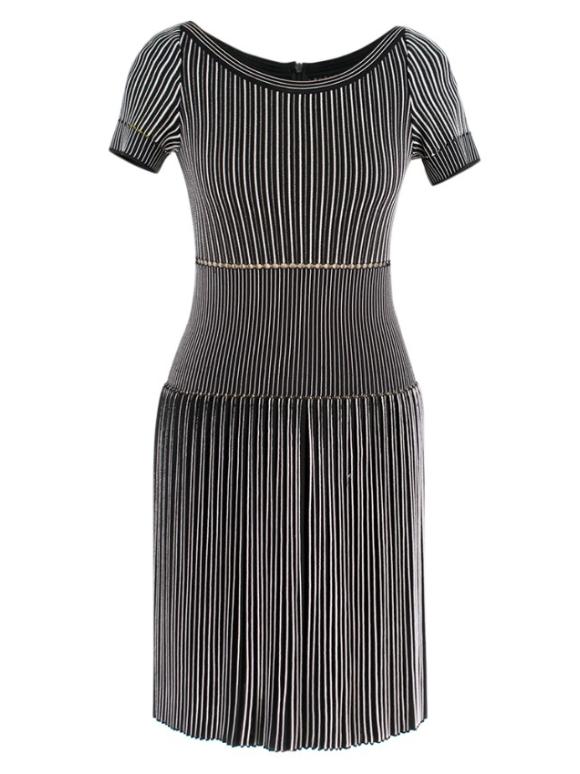 Alaia Black & White Striped Knit Skater Dress