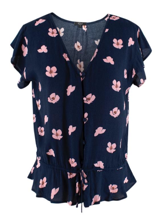 Rails Navy Floral Ruffle Blouse