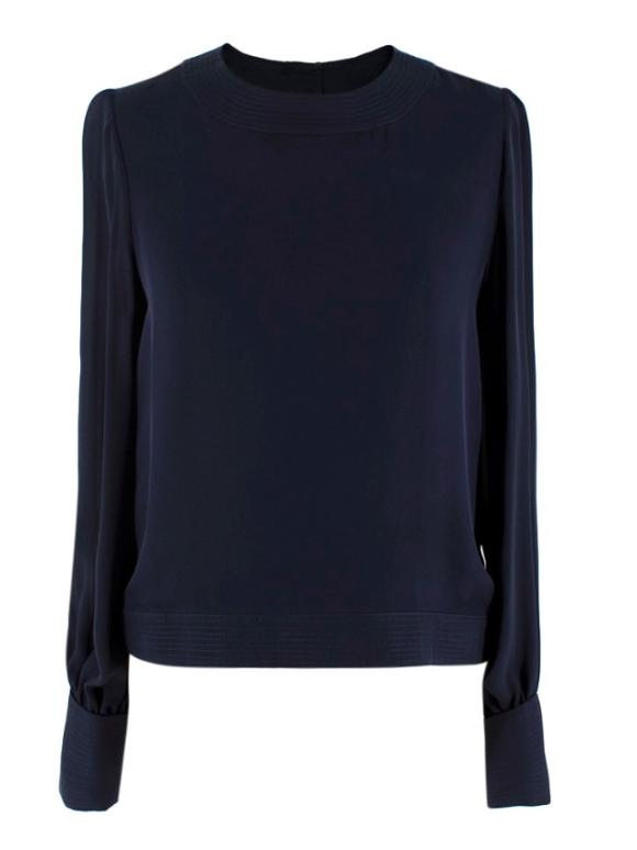 Oscar de la Renta Navy Blue Blouse with Large Rose Button Cuffs