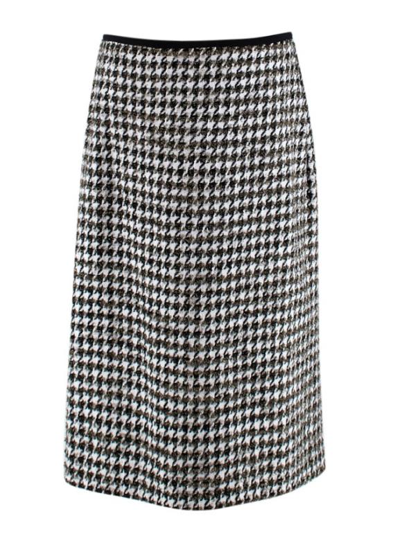 Erdem Safia metallic houndstooth cotton-blend tweed pencil skirt