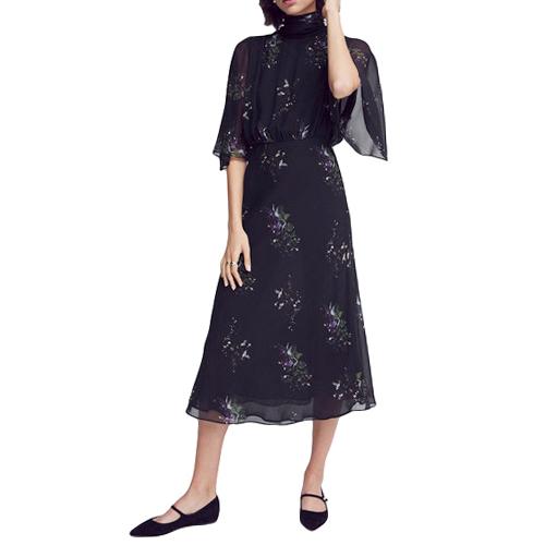 Goop Mari High Neck Flutter Sleeve Mid Length Dress