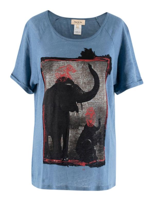 Paul & Joe Blue Elephant Print Linen Top