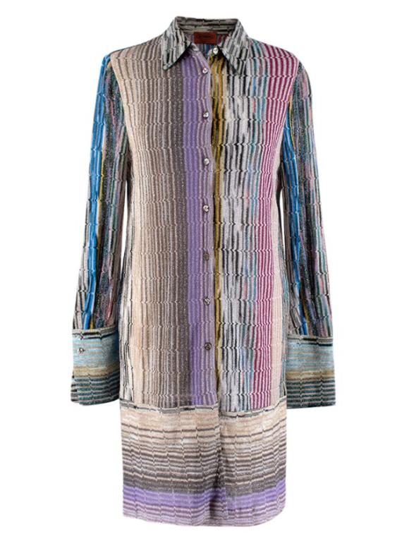 Missoni metallic knit button down shirt dress