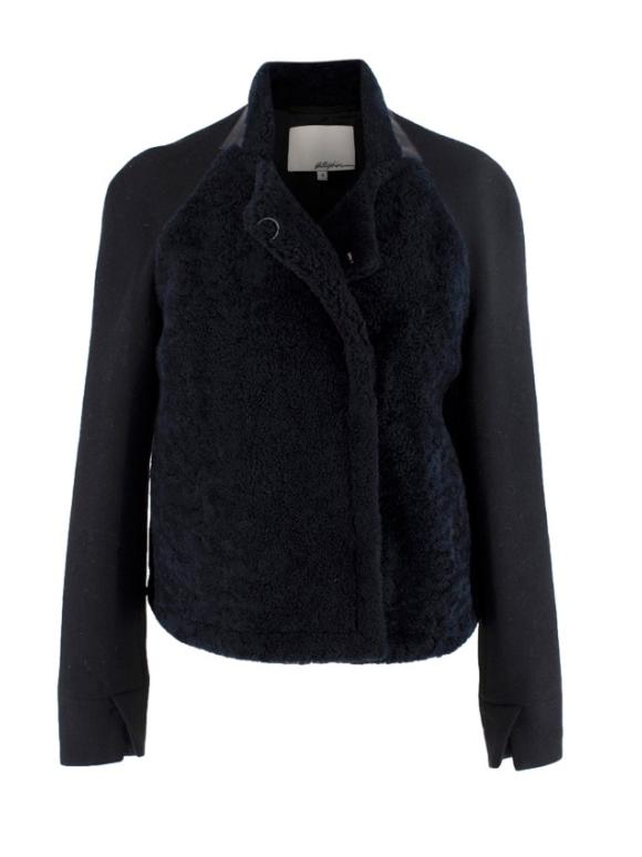 3.1 Phillip Lim Black & Midnight Blue Shearling Wool Jacket