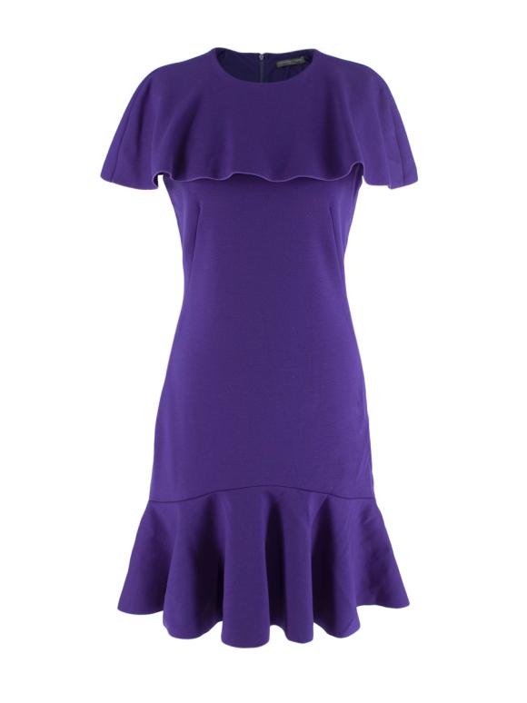 Alexander McQueen Violet Wool Jersey Frill Hem Dress