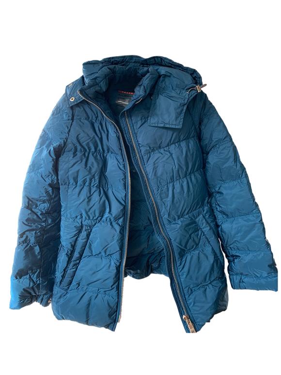 Prada Teal Goose Down Hooded Puffer