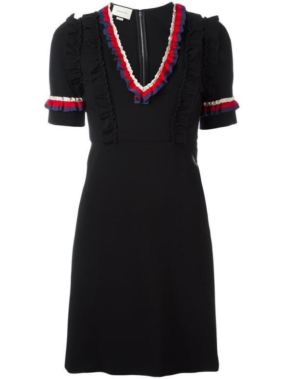 Gucci Black Web Trim Ruffled Dress