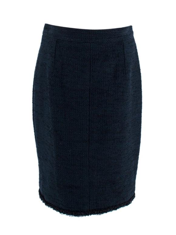 Chanel Black & Blue Boucle Tweed Pencil Skirt