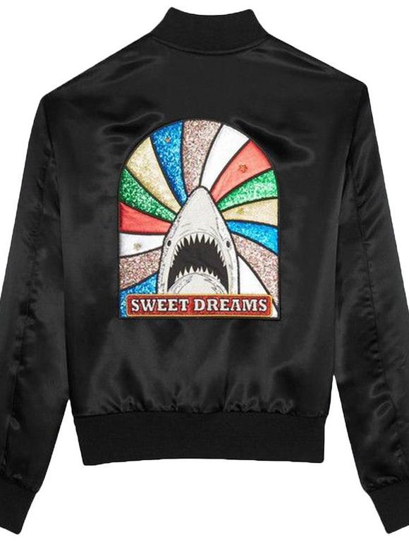 Saint Laurent Black Sequin Sweet Dreams Shark Bomber Jacket