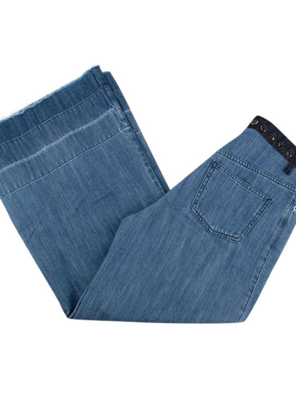 Sonia Rykiel Mid-Wash Wide Leg Denim Jeans with Crystal Waistband