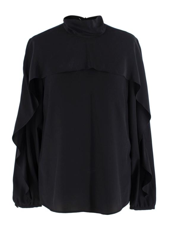 Red Valentino Black Silk Crepe Ruffled Blouse