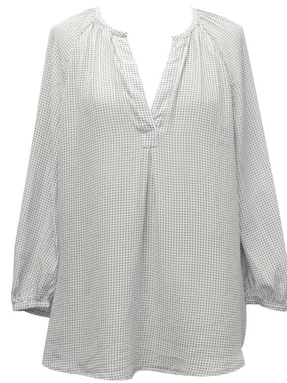 Joie Off-White Silk Blouse with Blue Square Print