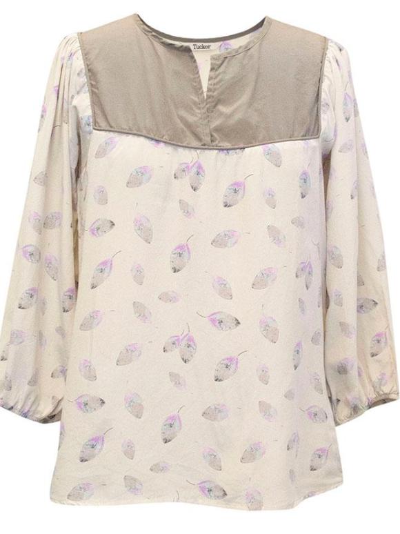 Tucker leaf print blouse