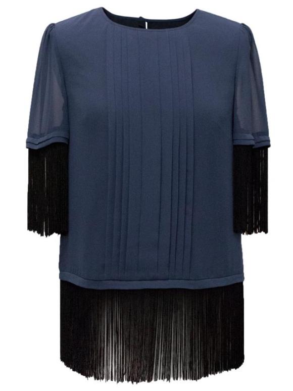 Alice by Temperley Navy Fringed Blouse
