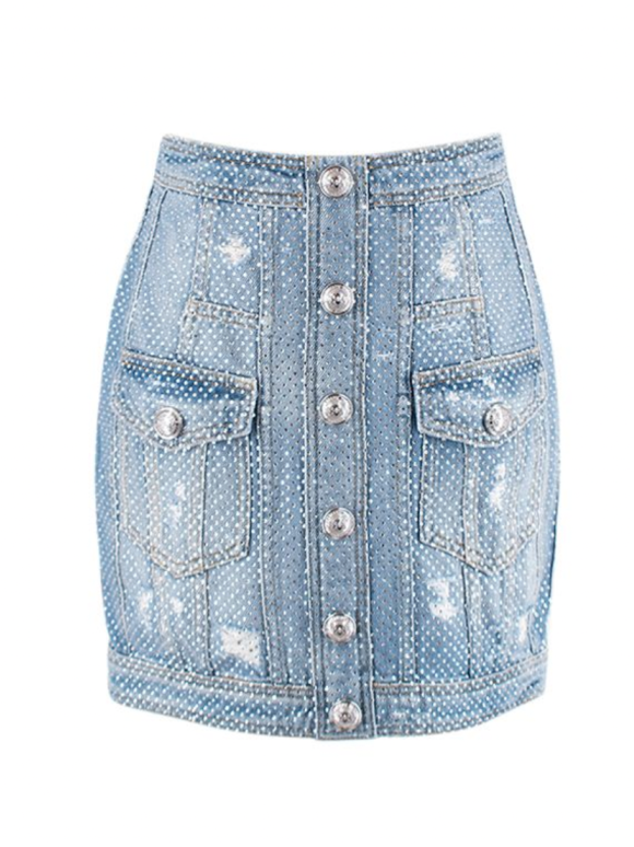 Balmain Crystal embellished denim mini skirt