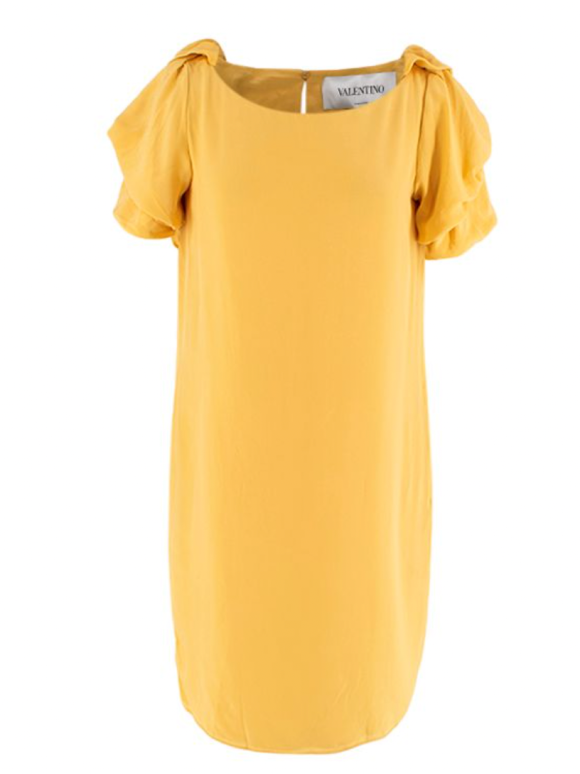 Valentino Yellow Ruched Shoulder Silk Dress