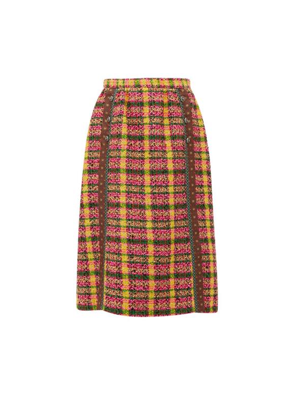 Gucci Yellow & Pink Tweed Wool Blend Midi Skirt