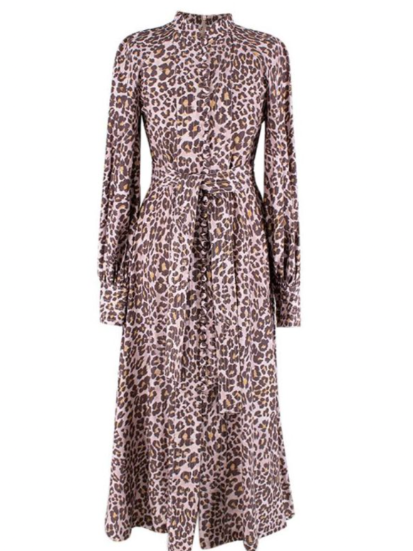 Zimmermann Leopard Print Silk Belted Midi Dress