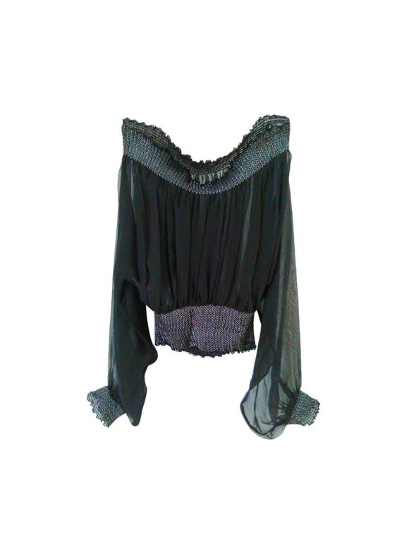 Dolce & Gabbana Black Silk Chiffon Off-Shoulder Top