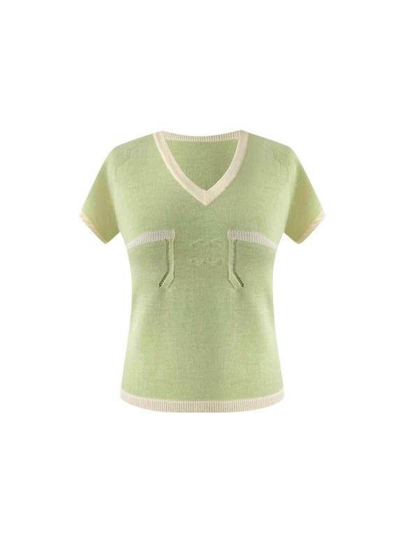 Chanel Green CC Cashmere Knit T-Shirt