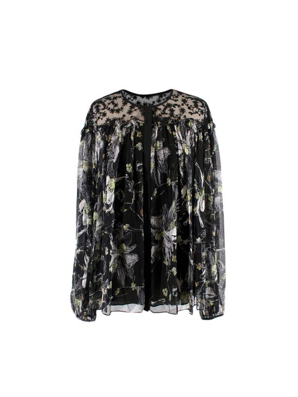 Jason Wu Black Lace Floral Print Chiffon Top