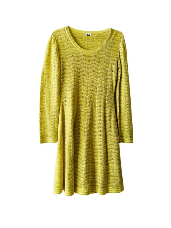 Missoni Metallic Yellow Knitted Long Sleeved Dress