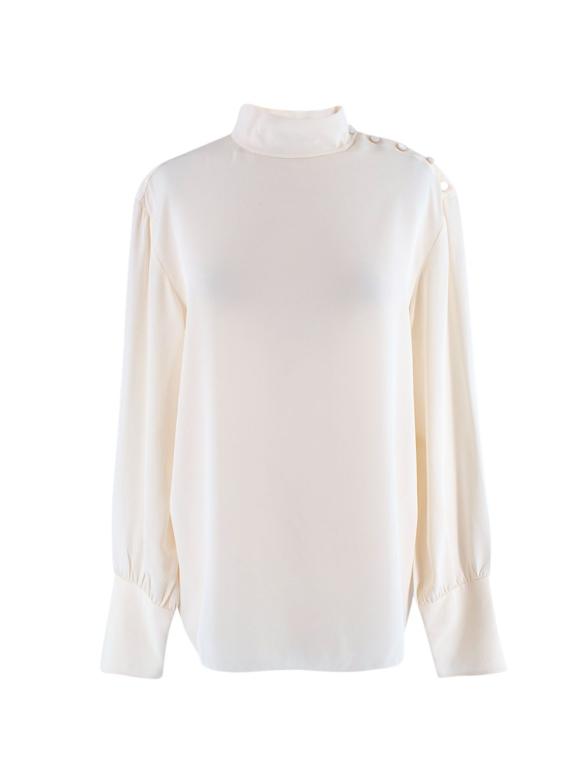 Chloe High Neck Shoulder Button Cream Silk Blouse