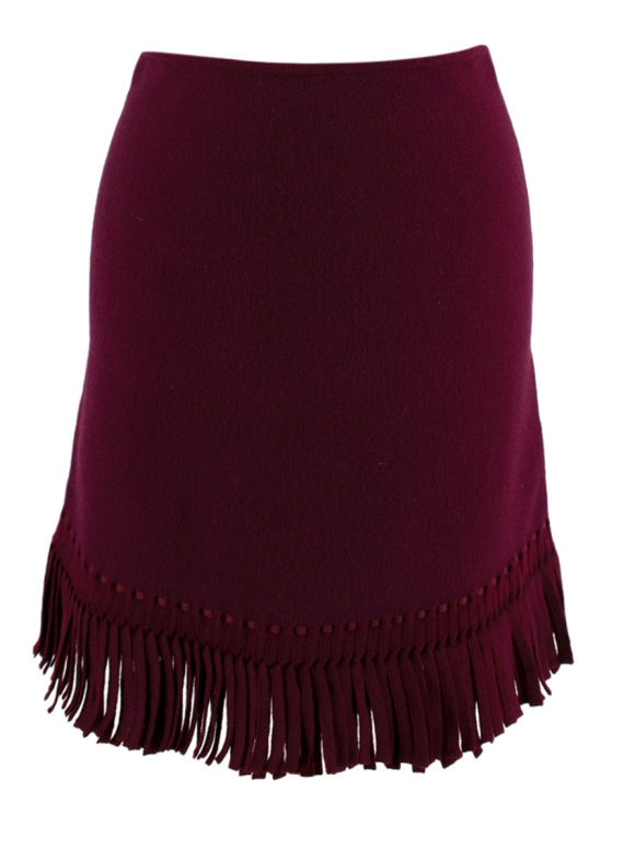 Alaia Burgundy Fringe Trimmed Mini Skirt