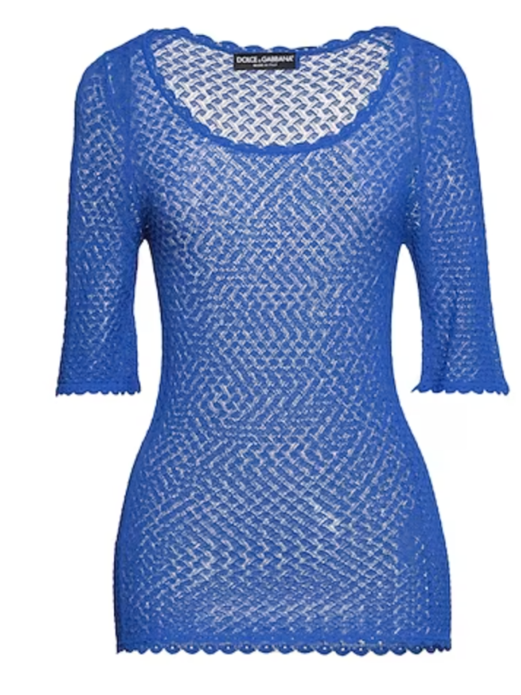Dolce & Gabbana Blue Sheer Knitted Short Sleeved Top