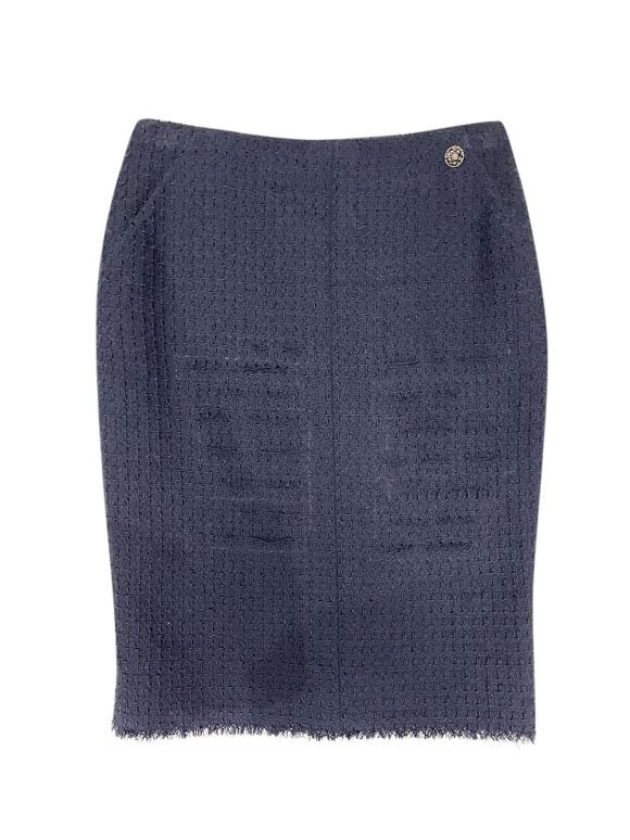 Chanel Navy Blue Lesage Tweed Knee Length Skirt