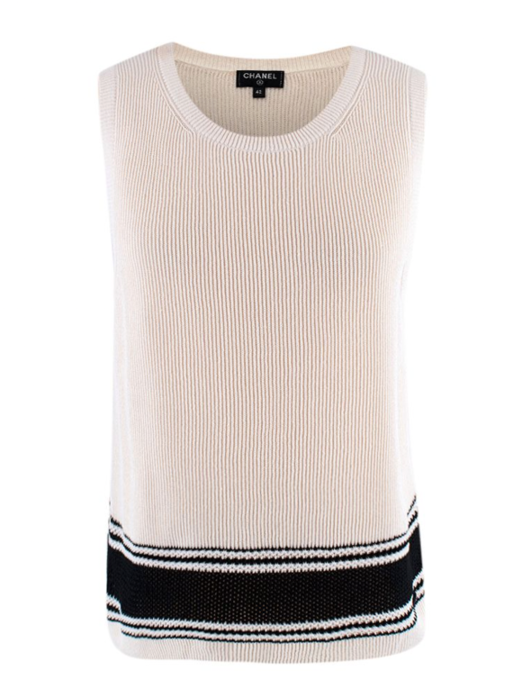 Chanel Cream Silk Blend Knit Striped Vest