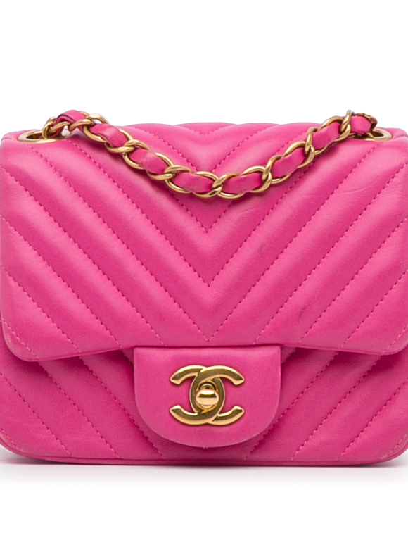 Chanel Pink Lambskin Chevron Mini Flap Bag