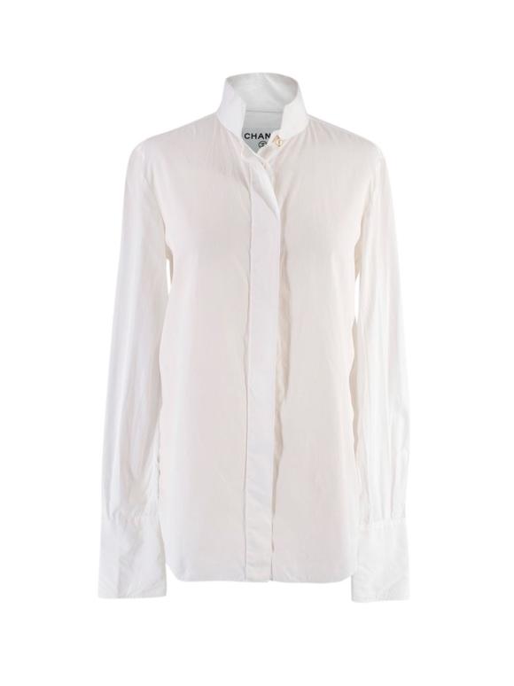 Chanel Vintage High Neck Button Up Cotton Shirt