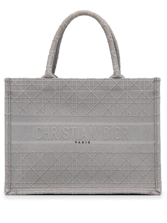 Dior Grey Medium Cannage Embroidered Book Tote