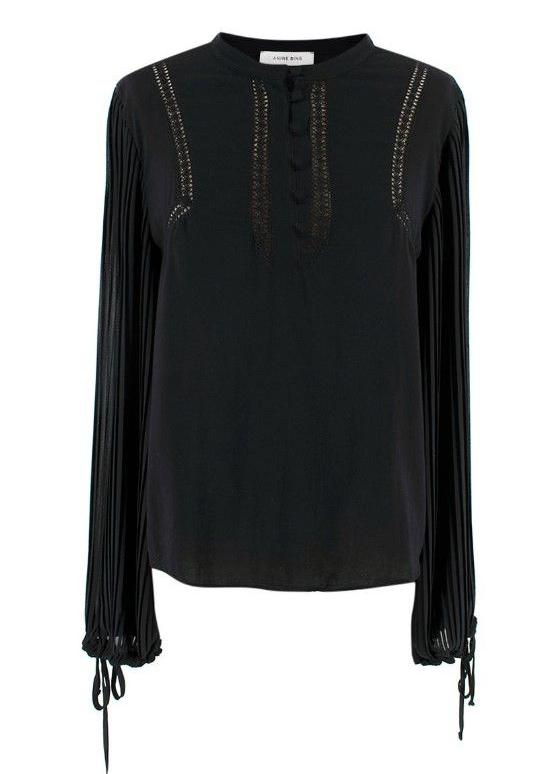 Anine Bing Black Pleated Sleeve Blouse