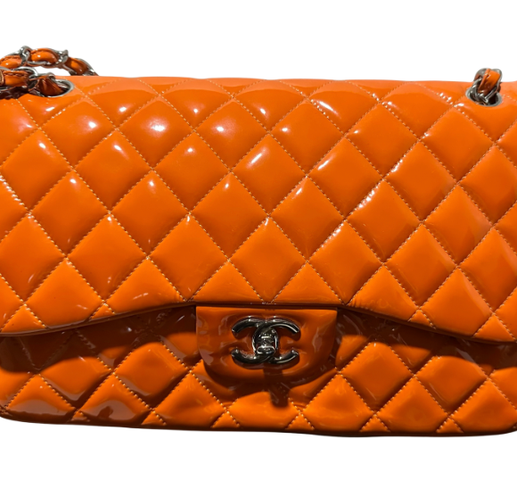 Chanel Orange Patent Classic Flap