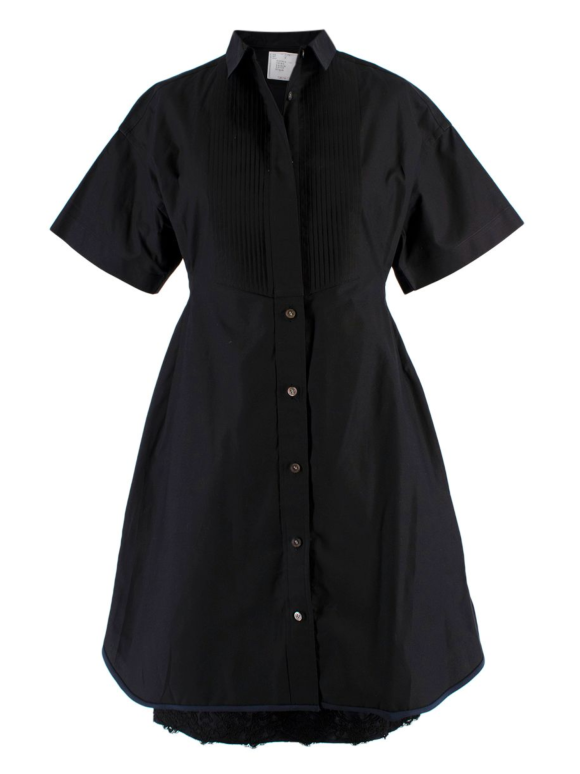 Sacai Cape Black Lace Trimmed A-line Shirt Dress