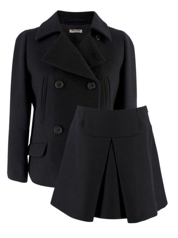 Miu Miu Black Wool Blend Double Breasted Jacket & A-line Mini Skirt