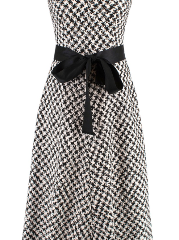 Carolina Herrera Black & White A-line Houndstooth Midi Dress