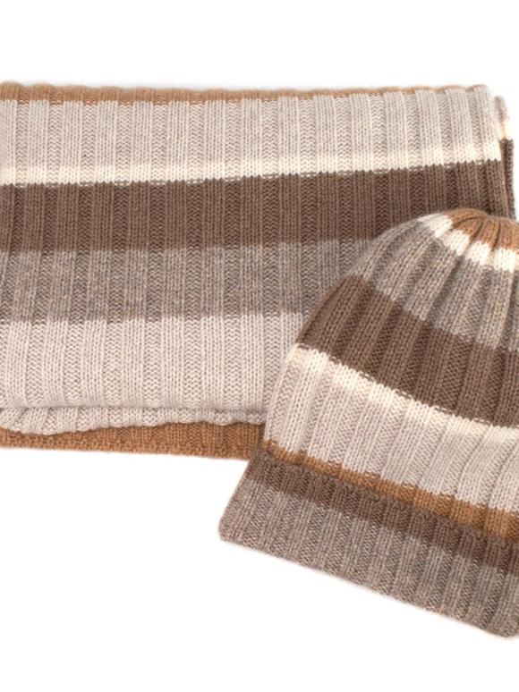 Loro Piana Tonal Striped Cashmere Hat & Scarf
